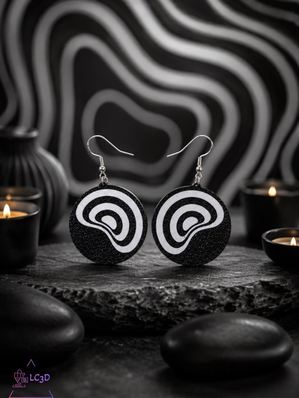 Black and White Swirl Round Dangle Earrings - Women Jewelry